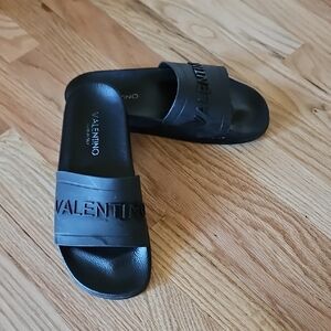 Valentino Black Logo Slide Sandals